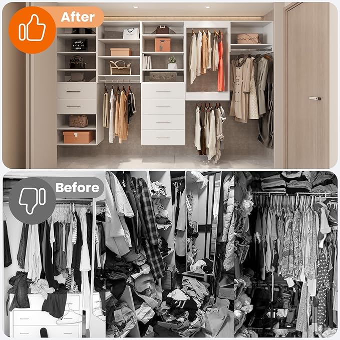 ROOMTEC Modular Closet System, 31.5" Shelf Closet Tower Wall-Mounted Closet Organizer, Wooden Tower for Walk-In Closets, Wardrobe Storage Kit, White