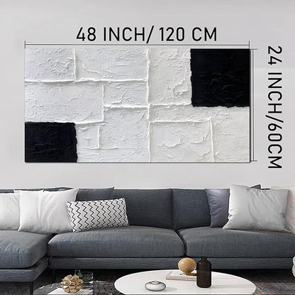 Trogonup Black and White Abstract Textured Wall Art for Living Room Rectangle Painting Large Artwork for Bedroom Home Office Ready to Hang 24"x48"