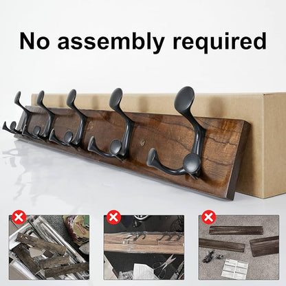 SKOLOO 30-Inch Walnut Wood Coat Rack Wall Mount with 5 Triple Hooks - Ideal for Family Entrances, Classrooms, and Pet Supplies Storage - Perfect Coat Hooks for Wall