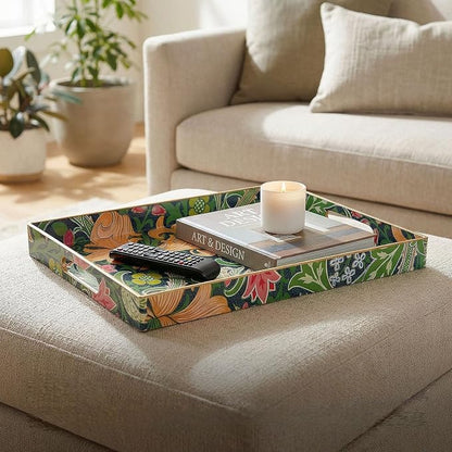 Decorative Tray, Marbling Plastic Tray with Handles, Rectangular Vanity Tray and Serving Tray for Bathroom, Kitchen, Ottoman and Coffee Table, 15.6" x 10.2" (Green Morris, 15.7 x 11.8 Inch)