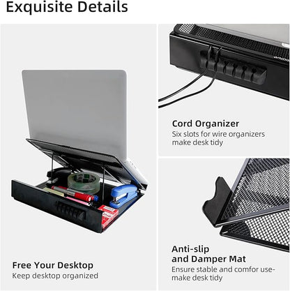 DESIGNA Metal Mesh Ventilated Adjustable Laptop Stands Computer Notebook Holder Stand Riser Compatible with Apple MacBook Air Pro Dell XPS HP Samsung Lenovo More Laptops up to 19"- Black