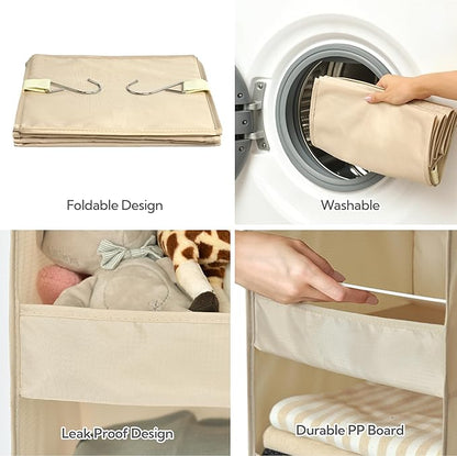 GRANNY SAYS 3-Shelf Hanging Closet Organizer, Khaki Closet Storage Hanging Shelves