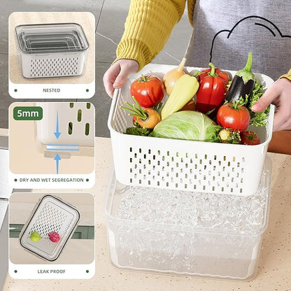 5 Pack Fruit Storage Containers for Fridge with Removable Colanders - Food Storage Containers with Lids, BPA-Free Produce Containers Keep Fruits, Vegetables, Berry, Meat Fresh Longer