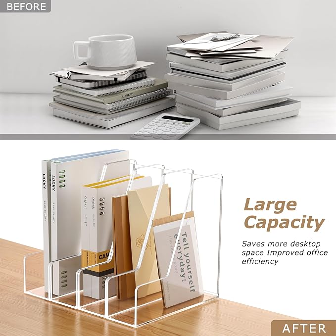 SANRUI 4 Pack Clear Acrylic Vertical File Organizer, Desk Magazine File Holder Storage Bins for Office Home Homeschool Organization