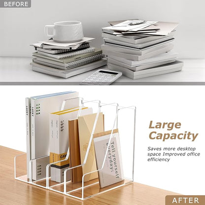 SANRUI 4 Pack Clear Acrylic Vertical File Organizer, Desk Magazine File Holder Storage Bins for Office Home Homeschool Organization
