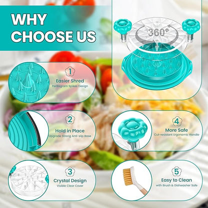 Chicken Shredder Tool Twist Large - 10'' Pro Meat Shredders for Chicken Breast,Visible Kitchen Gadgets Grinder Machine with Brush,Strong Anti-Slip Strip,Ergonomic Handle,BPA Free (Tiff-blue)