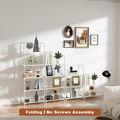 Crofy No Assembly Folding Bookshelf for Living Room, 3 Tier White Collapsible Book Shelf for Home Office, Portable Bookcase Storage Organizer