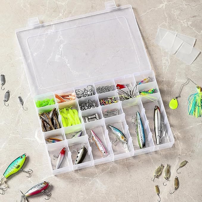 MERATIA Plastic Organizer Container Box,36 Large Grids Clear Plastic Organizer Box with Adjustable Dividers Craft Organizers (Clear-4pack-144 Grids)