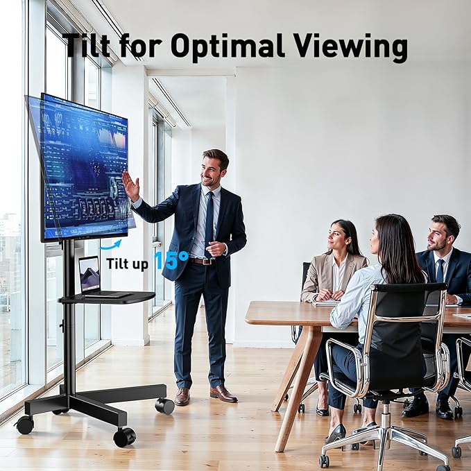 PERLESMITH Rolling TV Stand for 23-63 Inch Flat/Curved Screen TVs up to 88 lbs, Mobile TV Stand on Wheels, Portable TV Stand with Tilt & Height Adjustable,Outdoor TV Stand Max VESA 400x400mm PSTVMC10