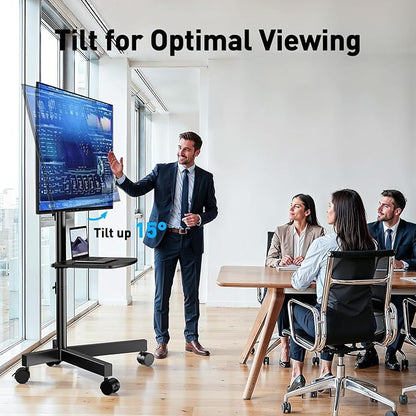 PERLESMITH Rolling TV Stand for 23-63 Inch Flat/Curved Screen TVs up to 88 lbs, Mobile TV Stand on Wheels, Portable TV Stand with Tilt & Height Adjustable,Outdoor TV Stand Max VESA 400x400mm PSTVMC10