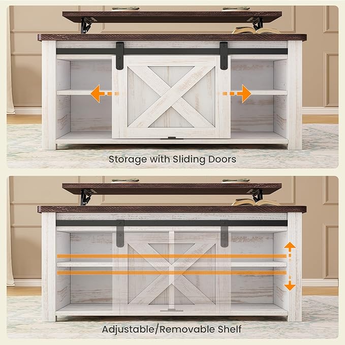 SEDETA 31.5" Lift Top Coffee Table with Storage, Square Coffee Tables for Living Room, Farmhouse Coffee Table with Large Hidden Storage Compartment and Adjustable Shelves, Vintage White