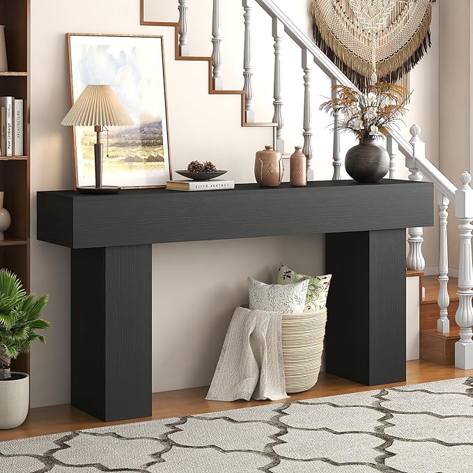 63 Inch Long Console Table for Entryway, Farmhouse Wood Rectangular Sofa Table Behind Couch Table, Narrow Entryway Table for Living Room, Entrance, Hallway, Foyer, Easy Assembly (Charcoal Black)