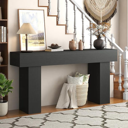 63 Inch Long Console Table for Entryway, Farmhouse Wood Rectangular Sofa Table Behind Couch Table, Narrow Entryway Table for Living Room, Entrance, Hallway, Foyer, Easy Assembly (Charcoal Black)