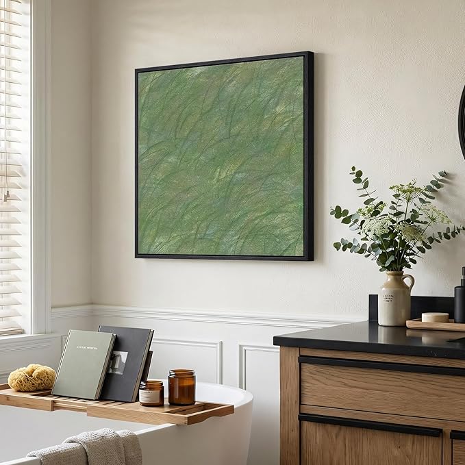 Framed Sage Green Abstract Wall Art, Modern Canvas Prints Paintings Artwork for Walls, Square Minimalist Green Abstract Pictures for Living Room Dining Bedroom Hallway Home Office Wall Decor 24x24In