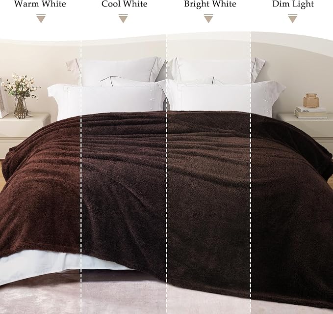 Exclusivo Mezcla Fleece Bed Blankets Queen Size, Ultra Soft, Lightweight and Fuzzy Coffee Blanket for Women, Home Decor, 90x90 Inches