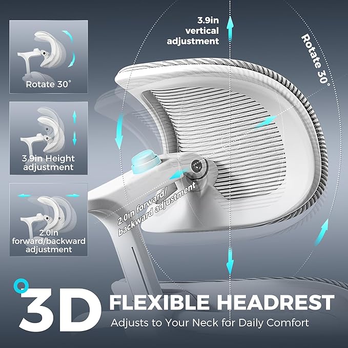 Ergonomic Office Chair with Footrest, Big and Tall Home Desk Chair, High Back Rolling Computer Chair with 5D Flip-Up Arms and Lumbar Support, Comfy Gaming Chair, Swivel Mesh Chairs, Gray