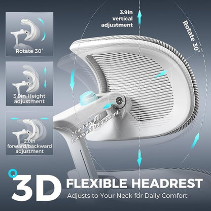 Ergonomic Office Chair with Footrest, Big and Tall Home Desk Chair, High Back Rolling Computer Chair with 5D Flip-Up Arms and Lumbar Support, Comfy Gaming Chair, Swivel Mesh Chairs, Gray