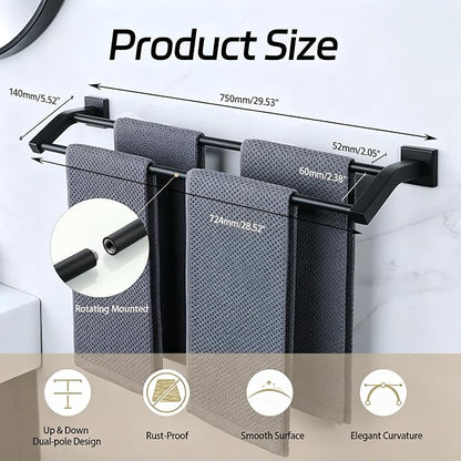 Alise Double Towel Bar, 28 Inch Towel Rack for Bathroom Wall Mounted, SUS304 Stainless Steel Bathroom Towel Holder Joining Process Towel Rail for Bathroom,Matte Black