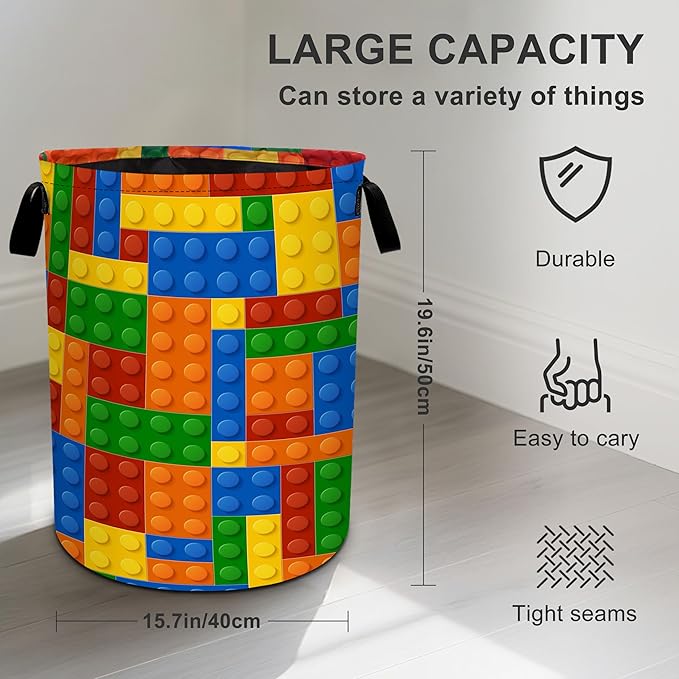 Colorful Building Blocks Laundry Basket Laundry Hamper With Handles Collapsible Laundry Baskets Storage Basket For Room Bathroom Bedroom Decor