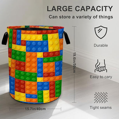 Colorful Building Blocks Laundry Basket Laundry Hamper With Handles Collapsible Laundry Baskets Storage Basket For Room Bathroom Bedroom Decor