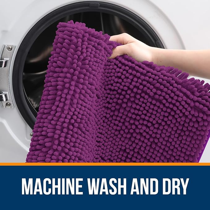 OLANLY Large Bathroom Rugs 40x24, Extra Soft Absorbent Chenille Bath Rugs, Rubber Backing Quick Dry, Machine Washable Bath Mats for Bathroom Floor, Tub and Shower, Home Decor Accessories, Purple