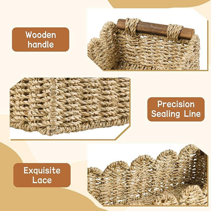 Toilet Paper Storage Basket Bathroom Counter Organizer Wicker Baskets for Organizing Cute Basket for Bedroom Nursery Room Kitchen Bathroom Decor -Seagrass Beige