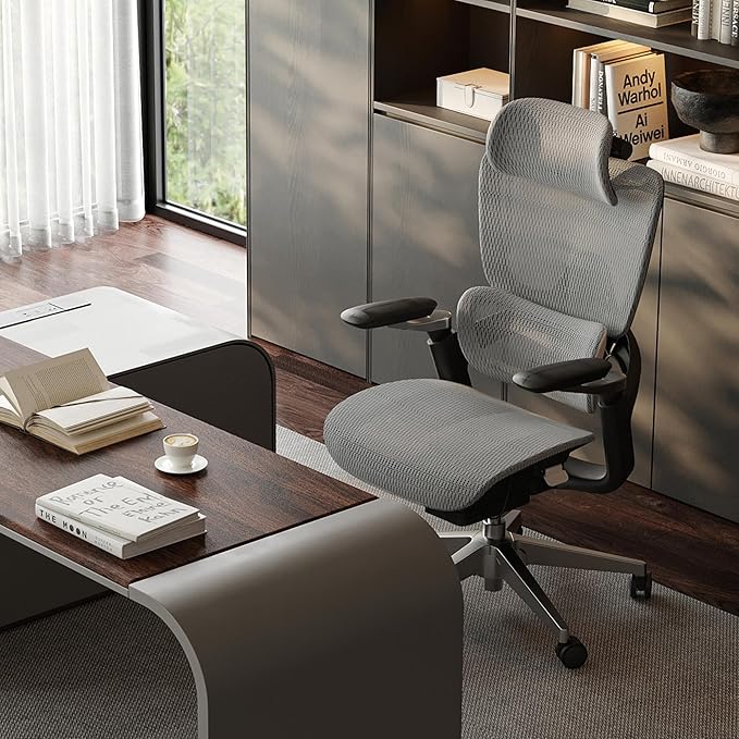 Ergonomic Office Chair with Adjustable 3D Lumbar Support, Big and Tall Mesh Home Desk Chair 5D Armrests, Executive Chair with 4D Headrest, 90-130°Tilt, BIFMA Certified, Model Zen (Grey)