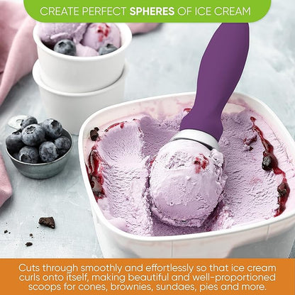 Spring Chef Ice Cream Scoop with Soft Grip Handle, Professional Heavy Duty Sturdy Scooper, Premium Kitchen Tool for Cookie Dough, Gelato, Sorbet, Purple