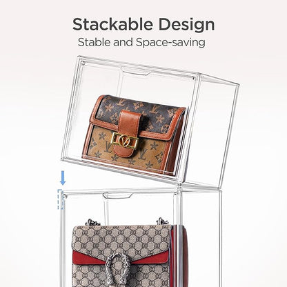 HBlife 10 Pack Purse Storage Organizer for Closet, Large Clear Stackable Handbag Display Case Box with Magnetic Door for Collectibles, Cosmetics, Women Heels and Toys