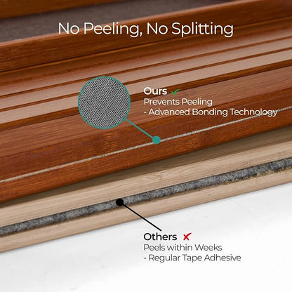 DETOR Couch Arm Tray with Anti-Slip Leather Pad, Sturdy Bamboo Slats, Fits Armrests 5.5" and Wider, Acacia Stained