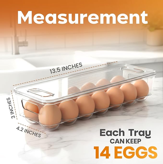 Utopia Home Egg Container With Lid and Handle for Refrigerator - Pack of 4 - Clear Stackable Egg Holder for Kitchen Storage and organization