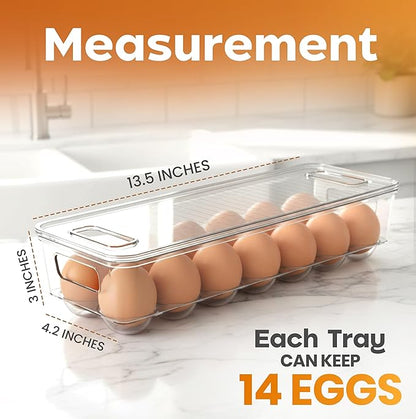 Utopia Home Egg Container With Lid and Handle for Refrigerator Organization- Pack of 2 - Clear Stackable Egg Holder for Kitchen or Pantry Organizers and Storage