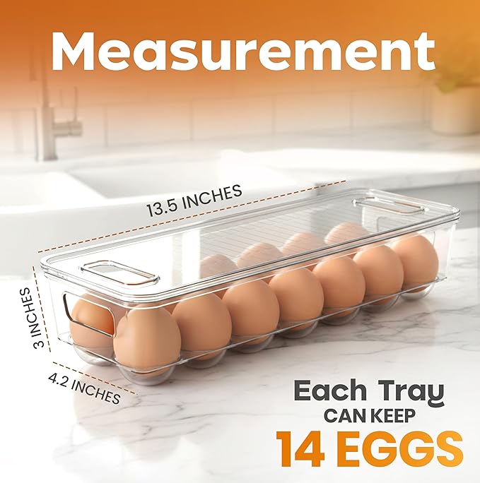 Utopia Home Egg Container With Lid and Handle for Refrigerator - Pack of 1 - Clear Stackable Egg Holder for Kitchen Storage and organization