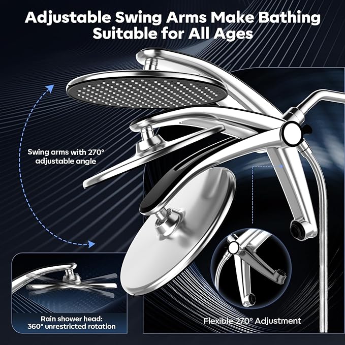 Shower Head with filtered Handheld High Pressure daul Shower Heads with Handheld Spray Combo and 10 Sprays Handheld Shower Head Detachable Shower head Built-in Magnetic Docking and Power Jets Chrome