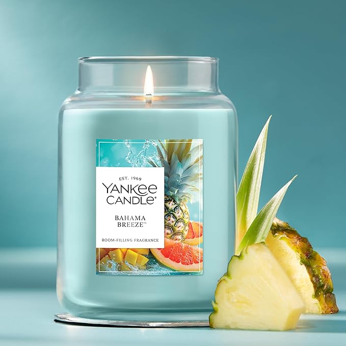 Yankee Candle Bahama Breeze, Scented Candle, 22oz Large Jar with up to 150 Hour Burn Time, Giftable, Birthdays