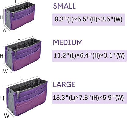 Vercord Purse Organizer Insert for Handbags Bag Organizers Inside Tote Pocketbook Women Nurse Nylon 13 Pockets Purple Medium