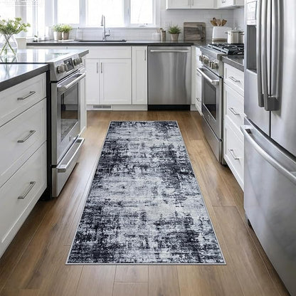 Washable Area Rug 3x8 Entryway Rug: Washable Modern Abstract Soft Thin Rug Indoor Floor No Slip Stain Resistant Carpet for Bedroom Dining Room Farmhouse Nursery Home Office - Dark Black