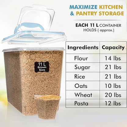 Shazo 2 PC (11L | 372 oz) Flour Sugar Storage Containers with Spout Lid & Easy Carry Handle - BPA Free Extra Large Airtight Food Storage Containers with Lids - Rice Canisters Sets for Kitchen & Pantry
