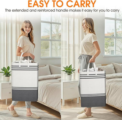 3 Pack Large Laundry Baskets, Laundry Hampers, Freestanding Waterproof Collapsible Clothes Bag with Extended & Reinforced Handles - Clothes Basket for Dorm, Bathroom, Home (75L)