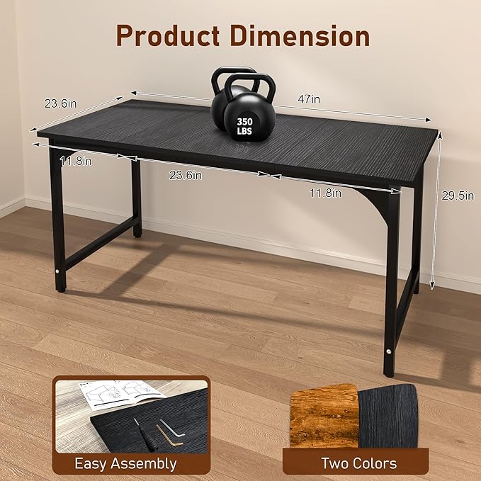 Computer Desk, 47 Inch Home Office Desks, Office Desk for Gaming Writing Study Work, Study Table with Large Legroom, Computer Desk with Metal Frame, Modern Simple Home Office Desk for Bedroom