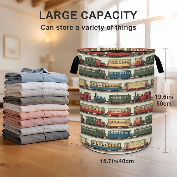 Train Laundry Basket Waterproof Laundry Hamper Foldable Laundry Bag with Handles for Bedroom, Bathroom, Office, Clothes Storage