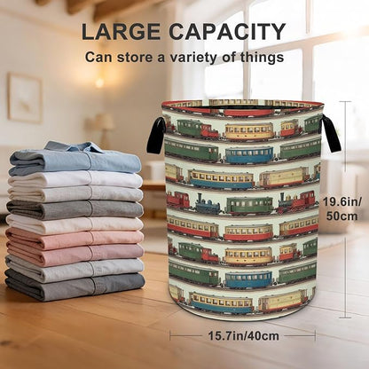 Train Laundry Basket Waterproof Laundry Hamper Foldable Laundry Bag with Handles for Bedroom, Bathroom, Office, Clothes Storage