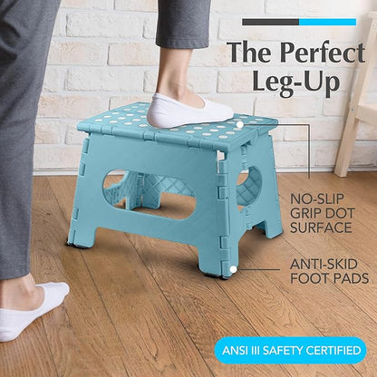 Handy Laundry Folding Lightweight Step Stool - Sturdy Enough to Support Adults - Opens Easy with One Flip - Great for Kitchen, Bathroom or Bedroom (Teal - 9 Inch)