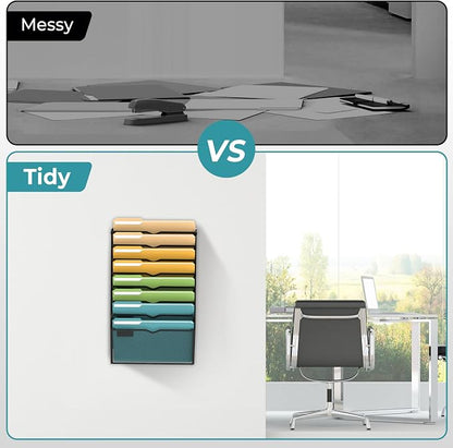 SUPEASY 8 Tier Wall File Organizer, Hanging Wall Mounted Mail Organizer with Label Slots, Metal Mesh File Holder Magazine Rack for Office, Home, School or Classroom, Black