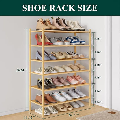Smiry Bamboo Shoe Rack 6-Tier, Stackable Wooden Shoe Organizer for Entryway & Closet, Free Standing Wood Shoe Storage Shelf for Front Door & Small Spaces, Natural