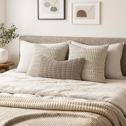MIULEE Pack of 2 Corduroy Decorative Lumbar Throw Pillow Covers 24x14 Inch Soft Boho Striped Pillow Covers Modern Farmhouse Home Decor for Sofa Living Room Couch Bed Light Brown