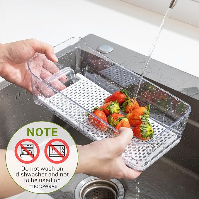 Imncya Pull-Out Fridge Organizer, Stackable Refrigerator Drawer Organizer Bins, Fridge Drawers Food Storage Containers for Fruits, Vegetables, Drinks, Snack (3 Pack Clear)