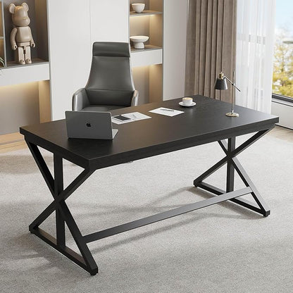 IBF Black Office Desk, Simple Wooden Computer Desks with Metal Legs, Modern Study Work Table for Student Executive, Spacious Writing Gaming Table for Home Bedroom Living Room, 47 Inch, Black Oak