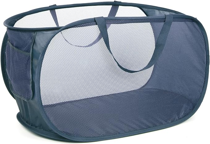 4 Pack Collapsible Laundry Baskets, Foldable Laundry Basket with Pocket, Durable Pop Up Hampers, Reinforced Handles Dirty Clothes Hamper for Laundry, Bedroom, Bathroom, Dorm, Travel or Camping Navy
