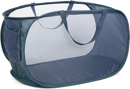 4 Pack Collapsible Laundry Baskets, Foldable Laundry Basket with Pocket, Durable Pop Up Hampers, Reinforced Handles Dirty Clothes Hamper for Laundry, Bedroom, Bathroom, Dorm, Travel or Camping Navy